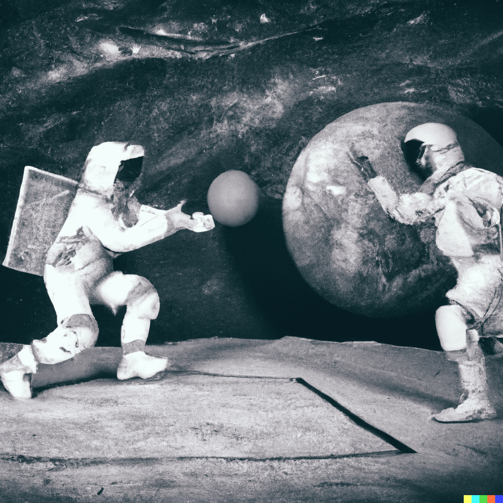 DALL·E 2022-10-10 07.14.52 - Vintage photo of astronauts playing basketball on the surface of the moon with earth in the background
